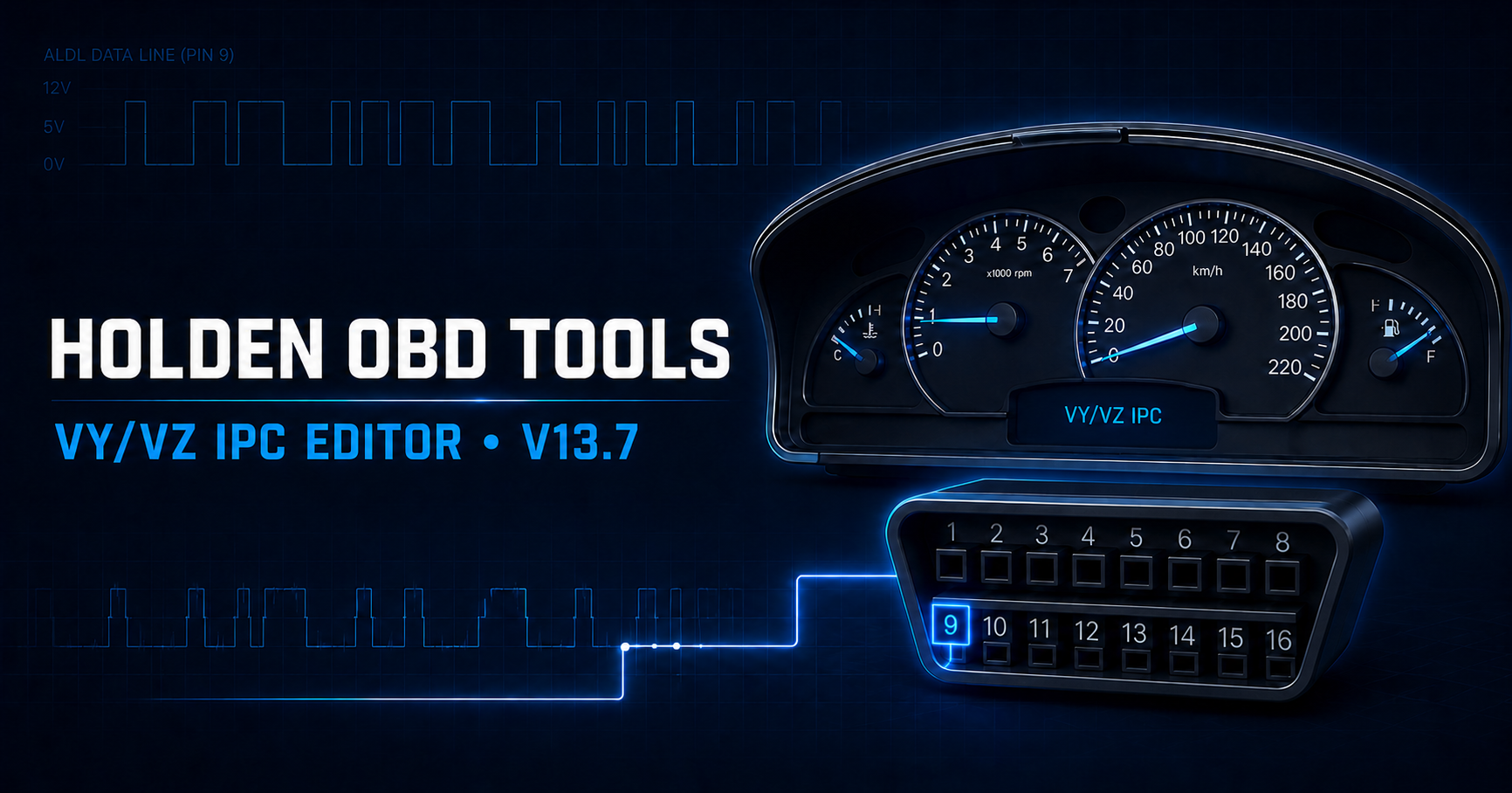 Holden OBD Tools VY/VZ IPC Editor product with a correct 16-pin OBD-II connector