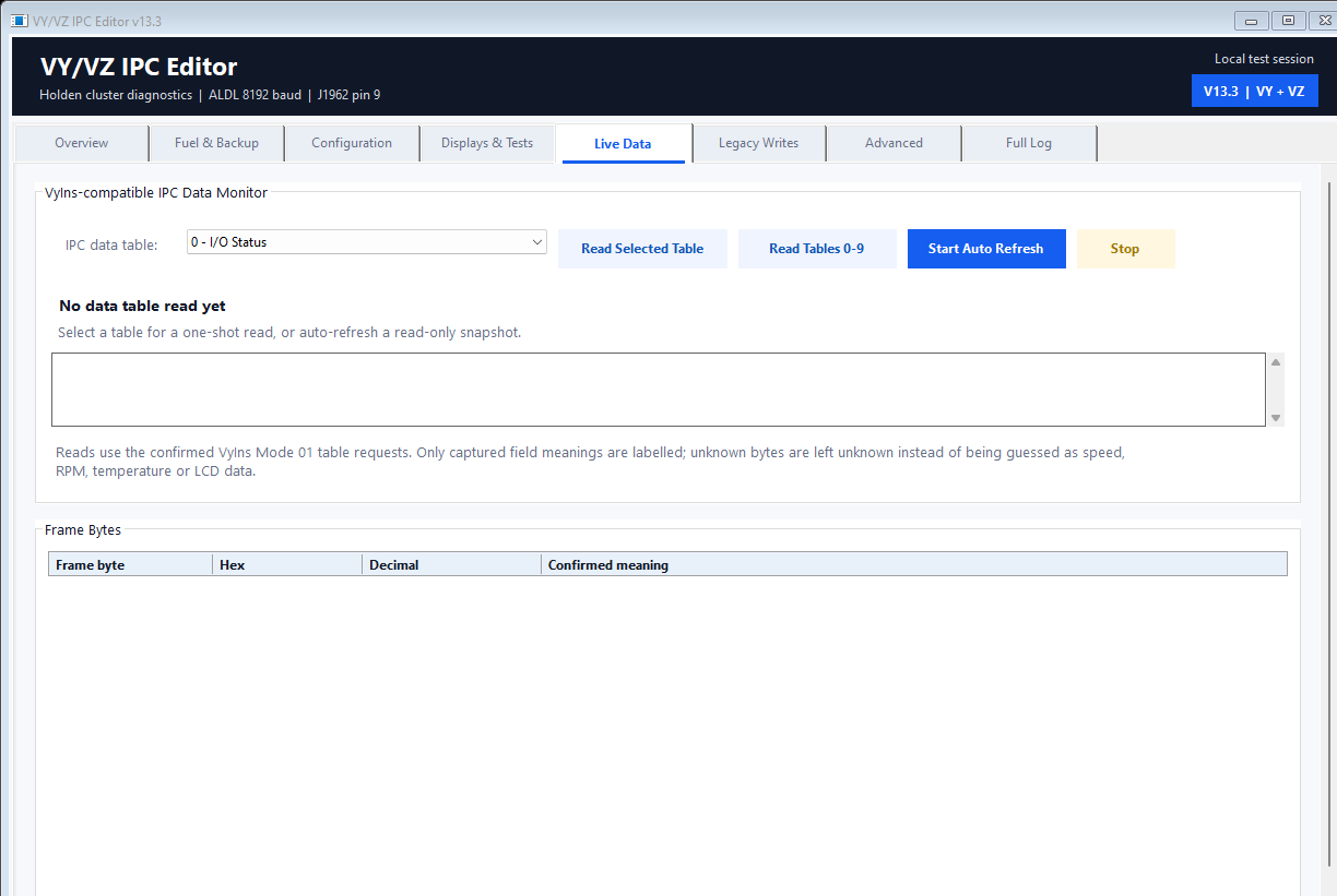 VY/VZ IPC Editor read-only live data table monitor